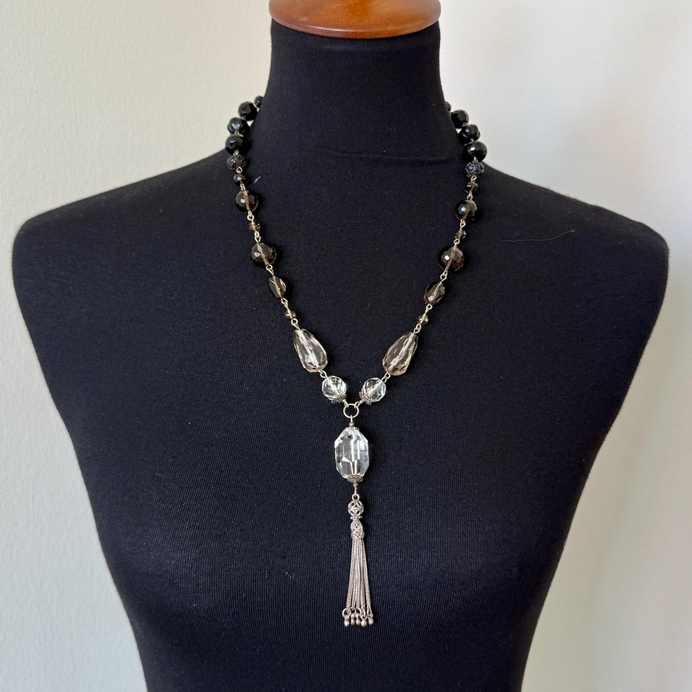 ELSA DESIGNS Sterling Silver Tassels Sardonyx & Swarovski Crystal Necklace - NEW